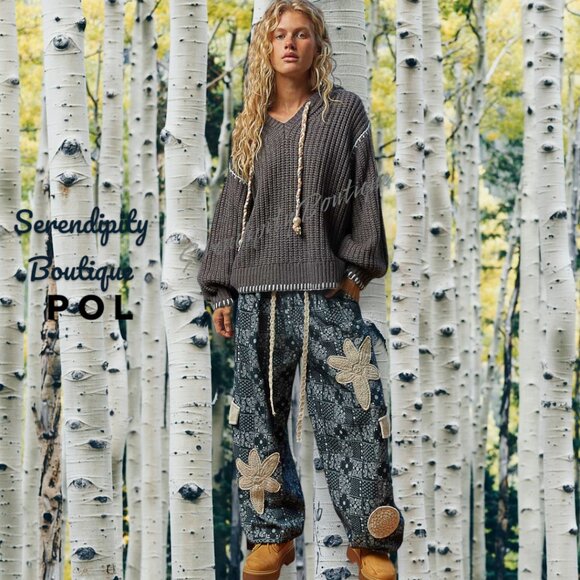 POL Boho Grunge Oversized Slouch Chunky Cable Knit Balloon Sleeve Hoodie Sweater - Picture 10 of 12